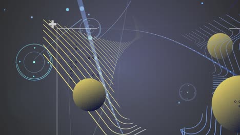 animation of shapes over network of connections on black background