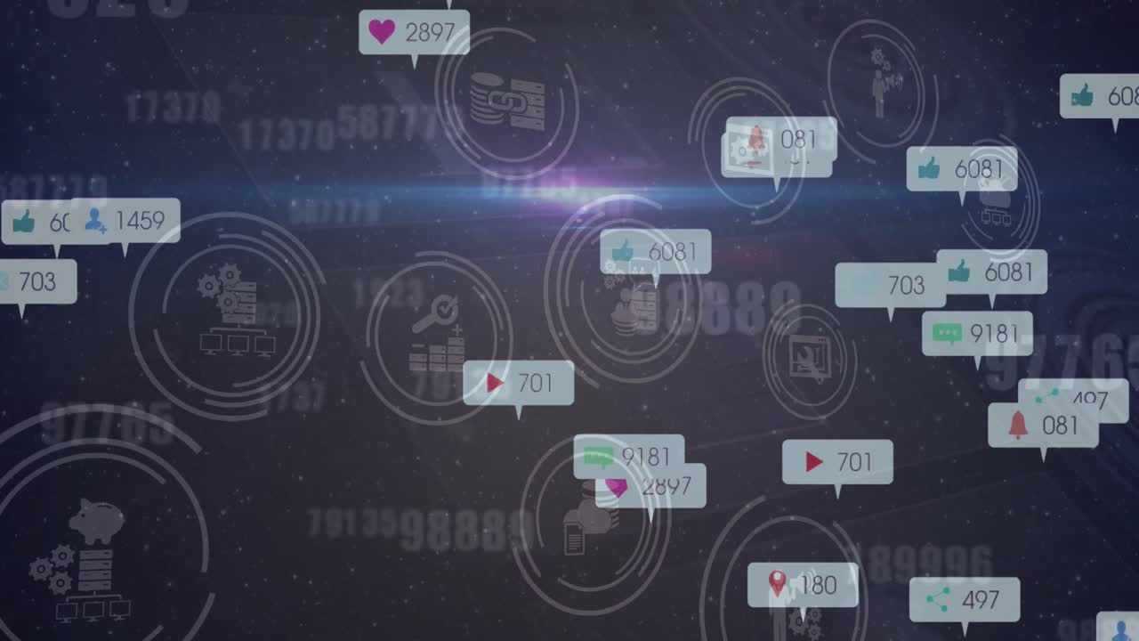 소셜 미디어 반응과 디지털 공간에 대한 기술 아이콘의 애니메이션