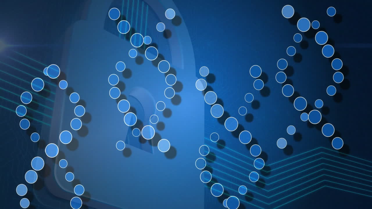 파란색 배경에서 dna 줄이 회전하고 데이터 처리의 애니메이션