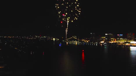 amazing aerial panorama of the entire downtown city of norfolk, virginia on july 4th