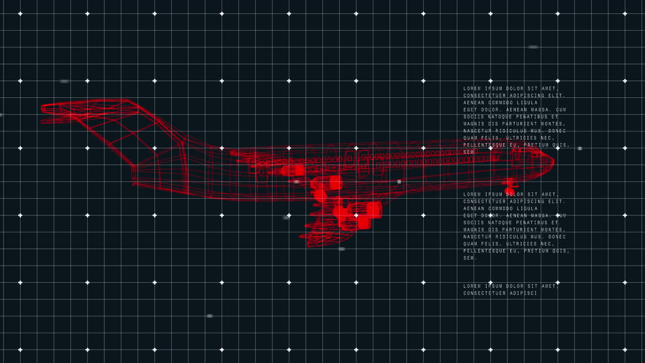 3D airplane technical drawing over data processing on black background