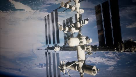 A-view-of-the-Earth-and-a-spaceship.-ISS-is-orbiting-the-Earth