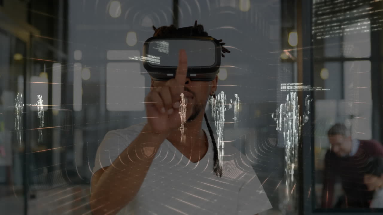 Animation of data processing over businessman working in office