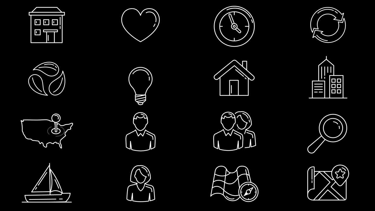 conjunto de iconos animados sobre el tema de la ciudad y el medio ambiente