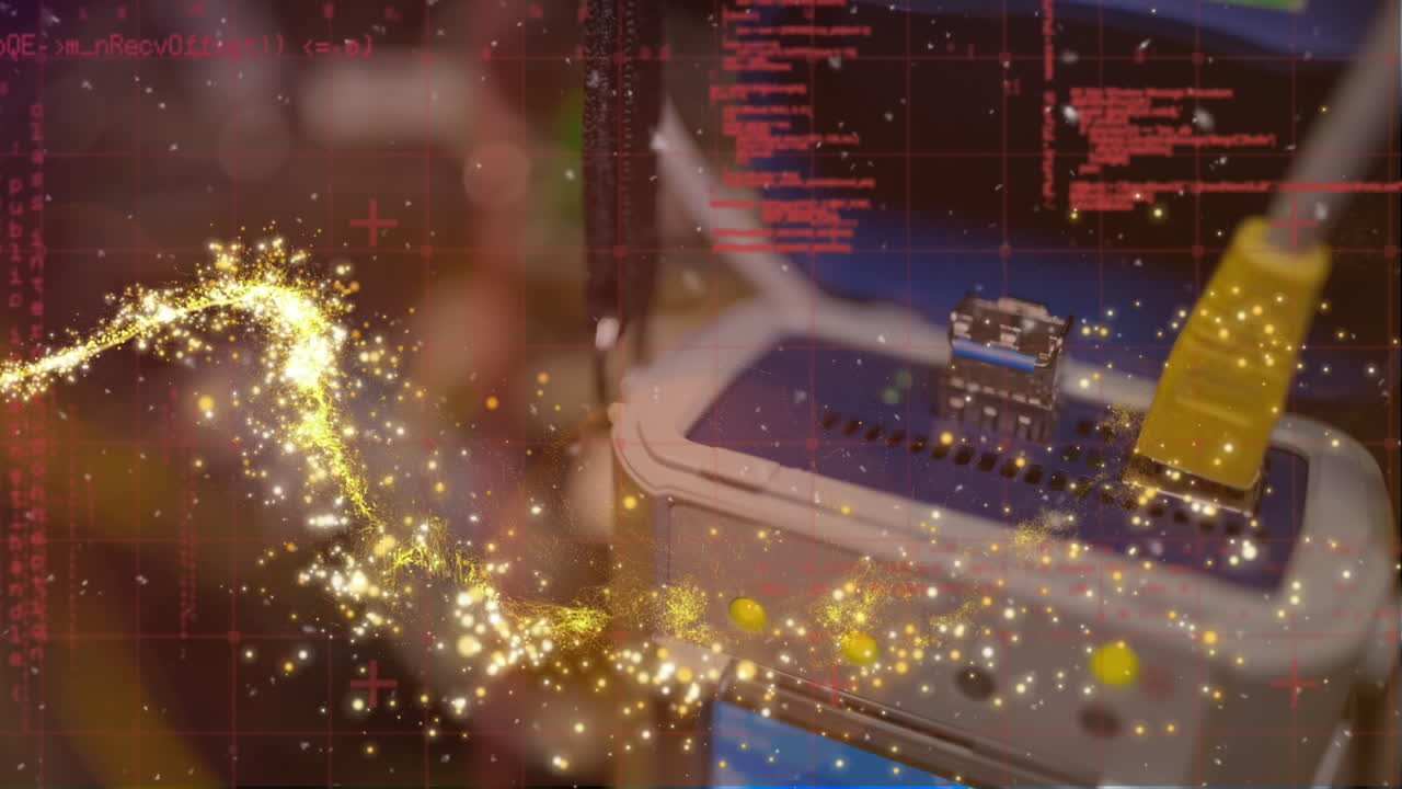 컴퓨터 와이어를 통해 조명과 다양한 데이터의 애니메이션