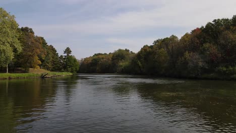 Langsam-Fließender-Fluss,-Umgeben-Von-Bäumen