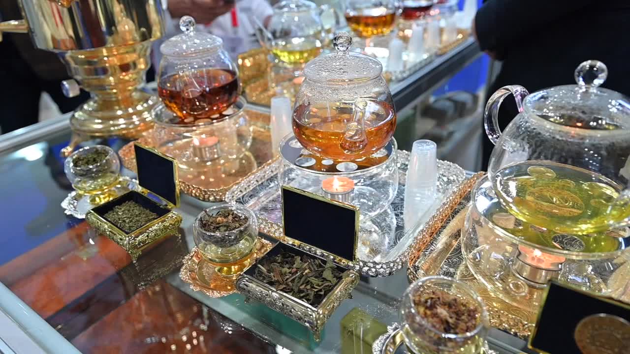 Green and black Tea displayed during the Gulf Food Exhibition in the United Arab Emirates