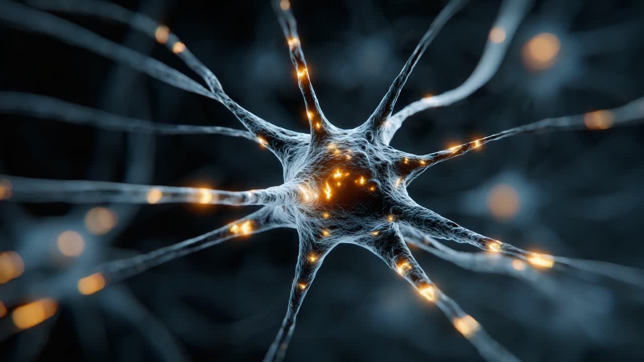 Stunning Visualization of Neurons Featuring Interconnected Synapses and Dazzling Light Patterns, Capturing the Essence of Neural Networks and Their Dynamic Interactions