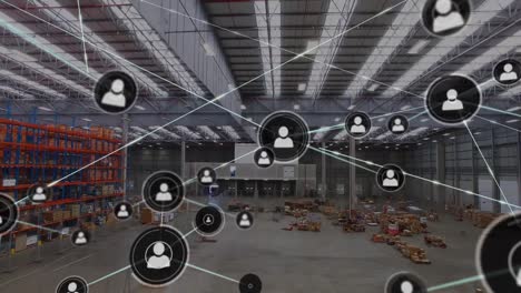 animation of network of connections over warehouse