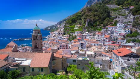 amalfi town in italy timelapse from the top of the hill overlooking the church duomo di amalfi lemon and limoncello farms