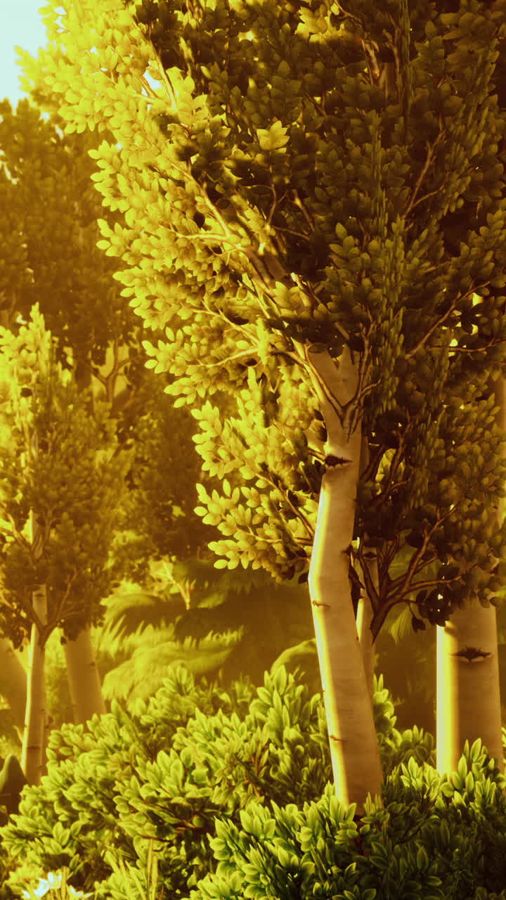 Sunlit Forest with Birch Trees