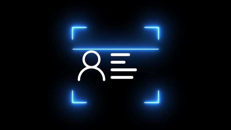 ID-kort centreret i en neon scanner animation isoleret på sort baggrund