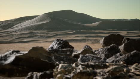 Aerial-view-on-big-sand-dunes-in-Sahara-desert-at-sunrise