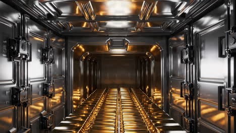 corredor metálico futurista con acentos dorados
