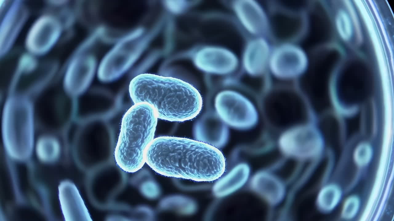 Microscopic view of bacteria or cells