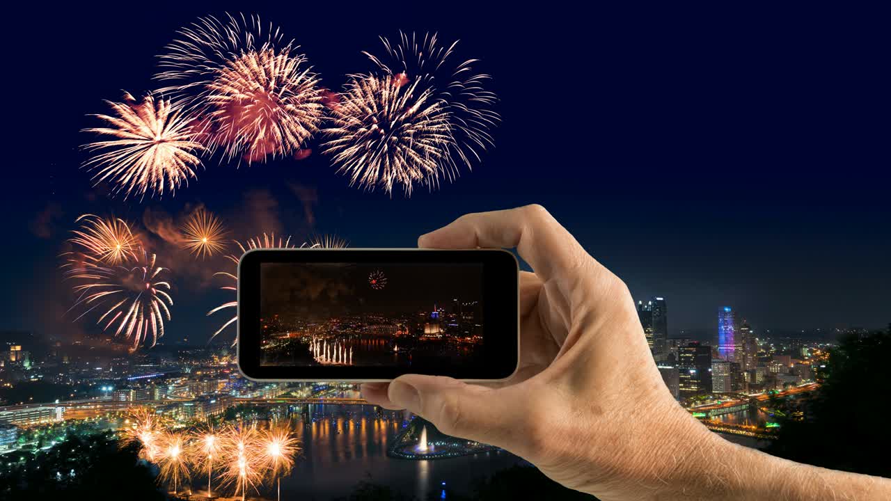 Cinemagraph of fireworks over Pittsburgh for Independence Day