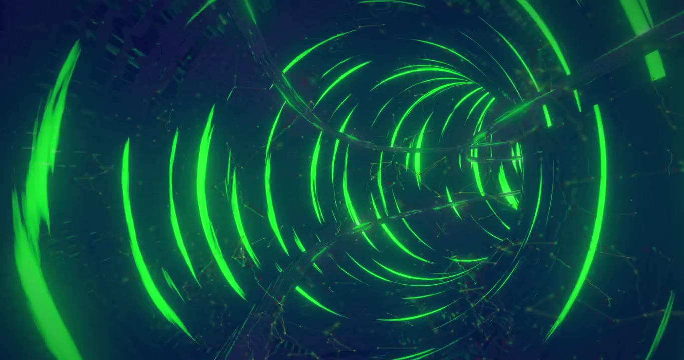 Animation of neon green lines moving in looping tunnel