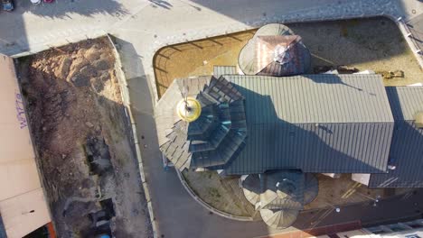 nadir-looking aerial view of a church in the beautiful city of ostrava, czech republic