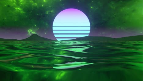 retrofuturistic ocean sunset landscape