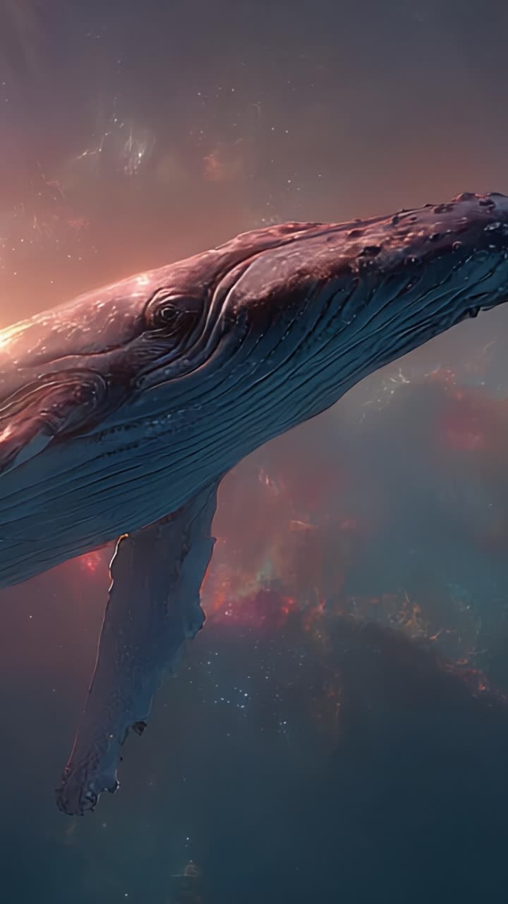 Majestic Whale Swimming Gracefully Through Cosmic Waters, Capturing the Beauty and Serenity of Marine Life in a Stunning Underwater Scene