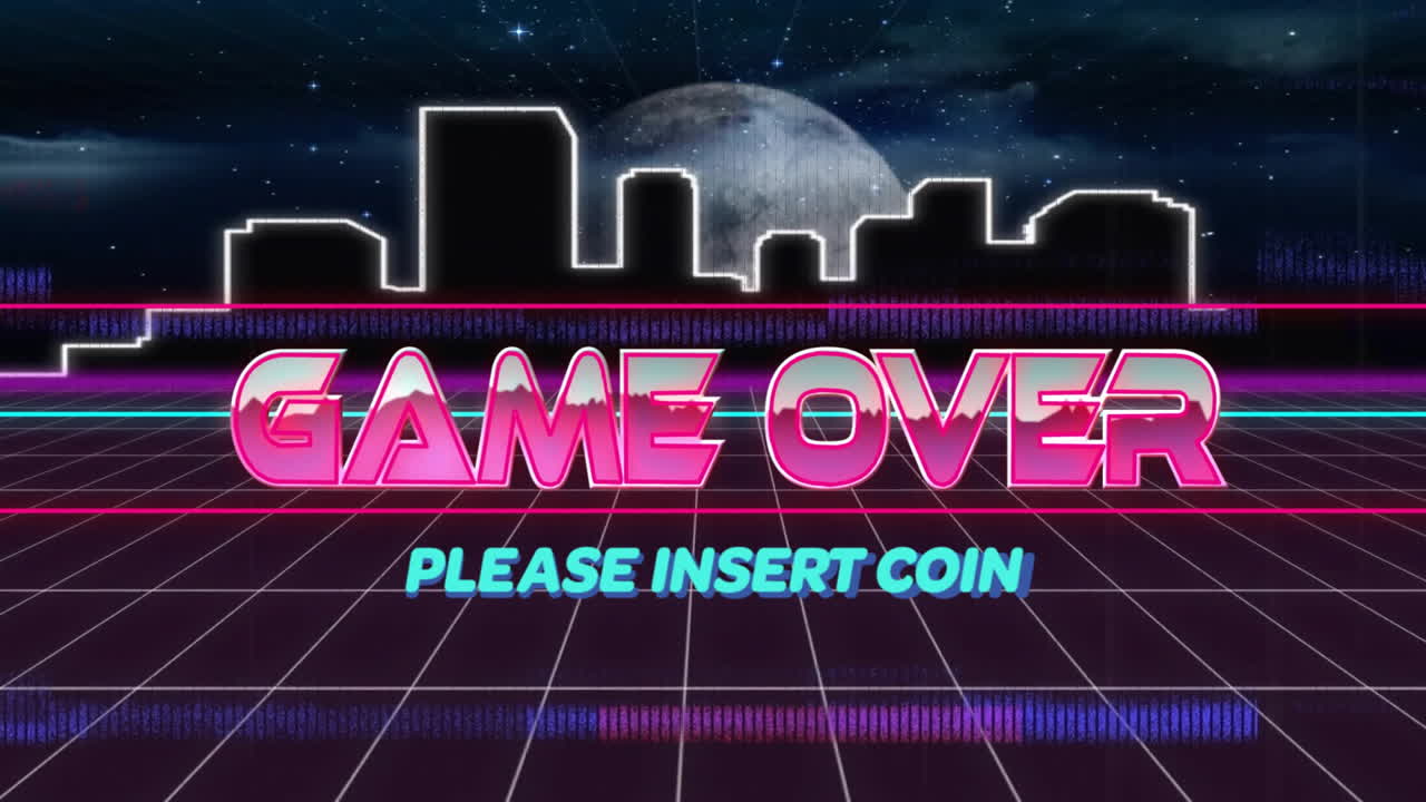 Animation of game over text shapes and city