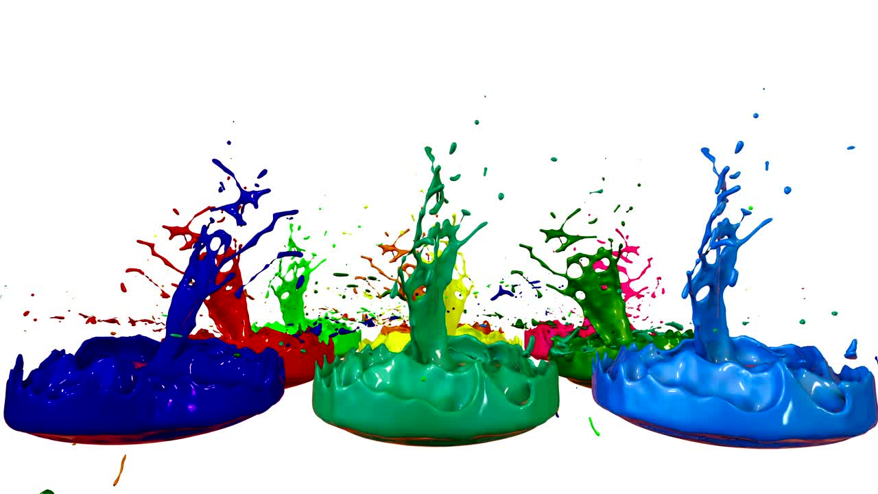 색 배경에서 시간 느려짐과 함께 춤을 추는 페인트: 음악을 재생하는 음악 스피커에 잉크의 3d 스플래시의 시레이션, 초고품질 4k에서 밝은 배경으로 스플래쉬, 다채로운 v1