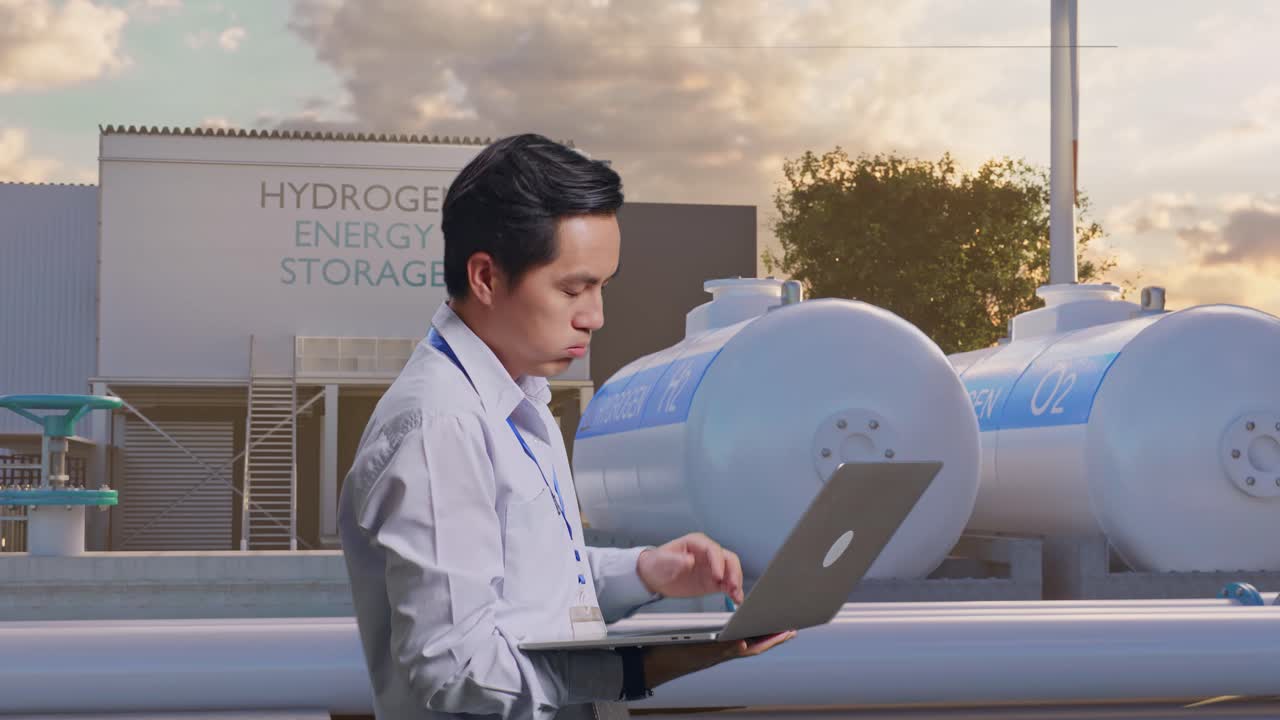 수소 에너지 저장 시설에서 일하는 엔지니어