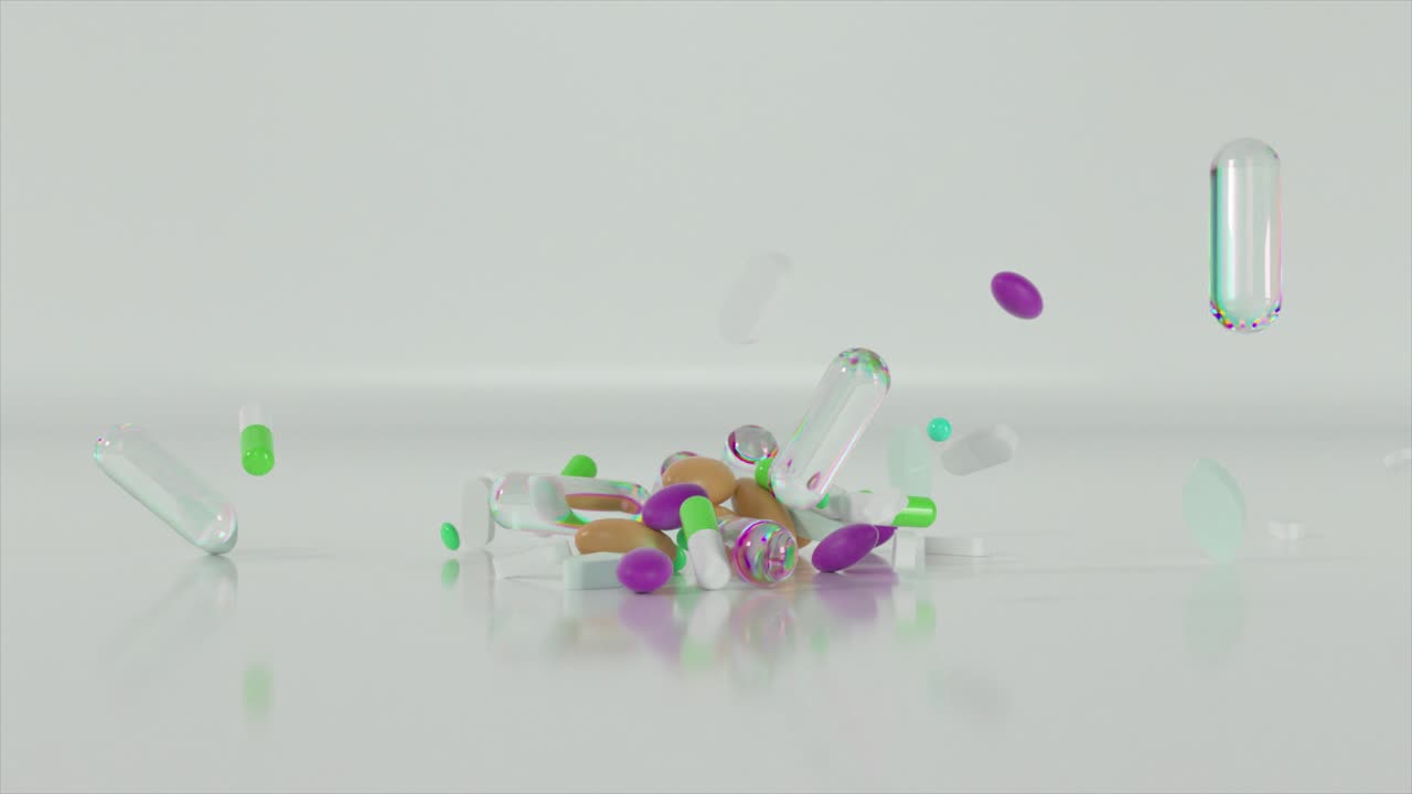 ilustración 3d colorida de pastillas que caen