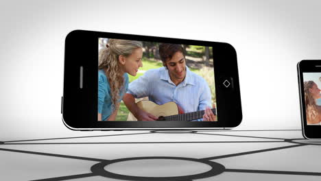 pareja de romance en la pantalla del teléfono inteligente