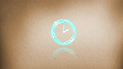 Animation-of-blue-clock-over-brown-background