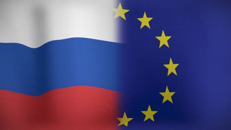 Animation-Beweglicher-Und-Schwebender-Flaggen-Russlands-Und-Der-EU