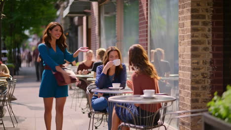 women enjoying coffee and conversation at an outdoor cafe