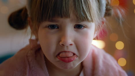 portrait sad little girl looking unhappy child at home