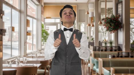 happy indian waiter showing thumbs up