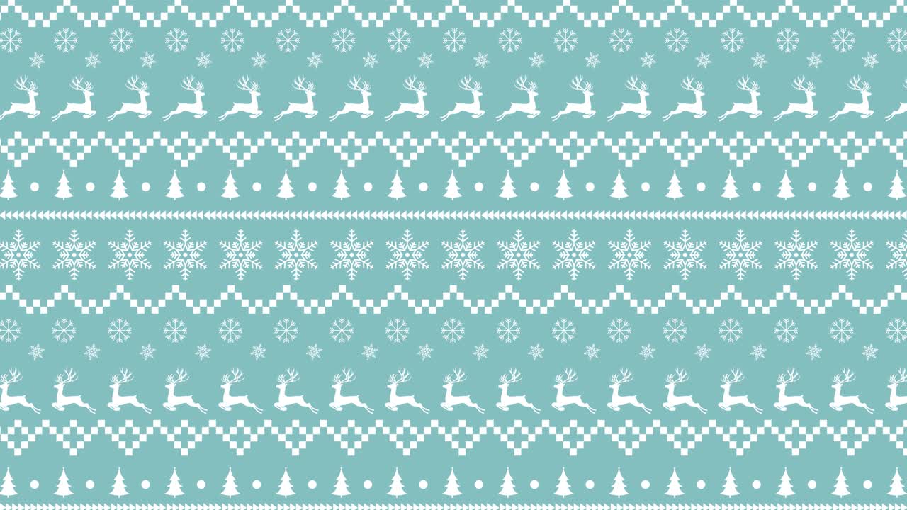 전통적인 크리스마스 패턴으로 렌더와 별들이 녹색 배경에 움직이고 있습니다.