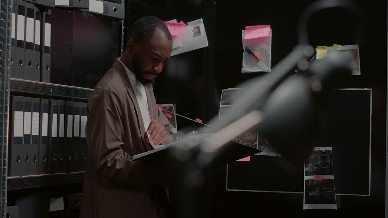 Detective Examining Evidence Board