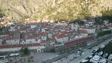 Traffic-driving-over-the-boulevard-of-Kotor-with-a-great-view-on-the-Adriatic-Sea