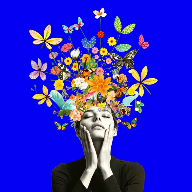 Surreal floral imagination portrait animation, transparent 4K video, green screen