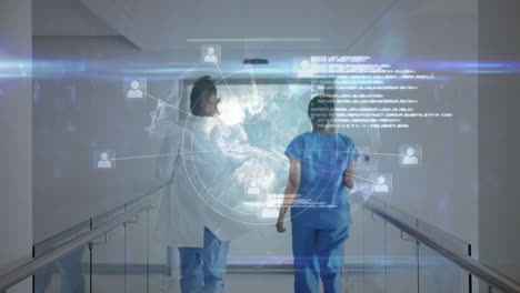 animación del procesamiento de datos sobre la enfermera y el médico corriendo
