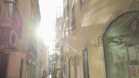 old street building maintenance with ancient street lamp at sunshine