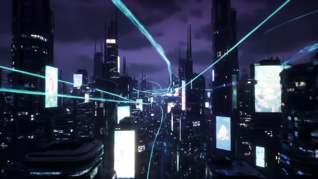 A Futuristic Cityscape with Glowing Light Trails: A Visual Journey Through a Neon-Lit Metropolis Illustration of Modern Architectural Wonders