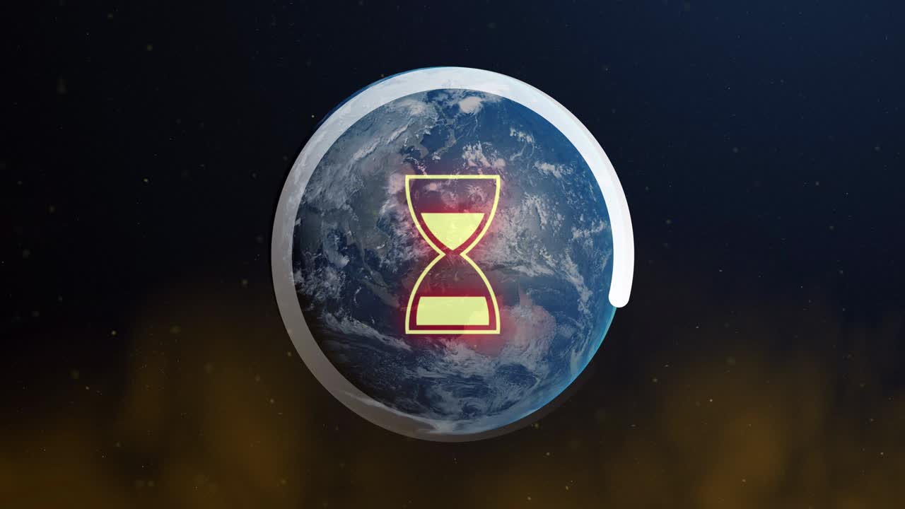 анимация загрузки песчаных часов и иконки круга над земным шаром