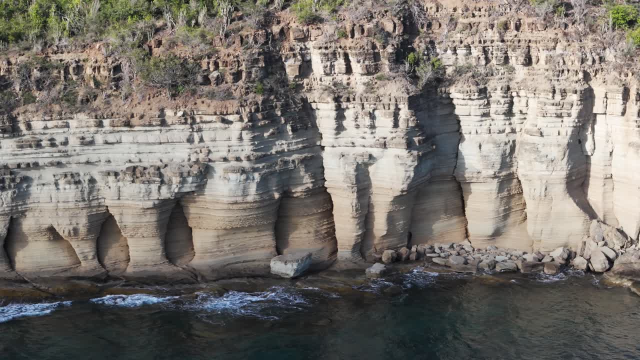 Surreal Geological Formations Of Pillars Of Hercules Near English Harbour In Antigua, Caribbean, West Indies. Aerial Close-up Shot