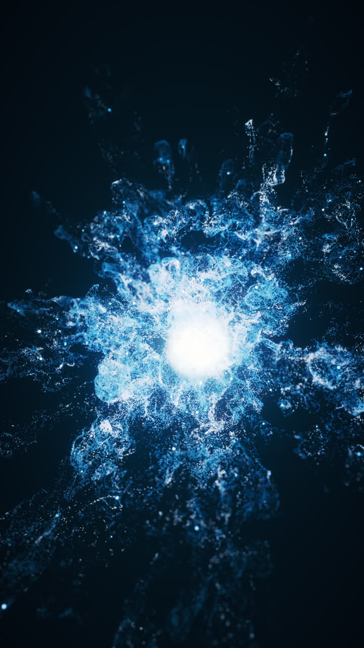 partículas azules que fluyen con efecto de onda explosiva, renderización en 3d.