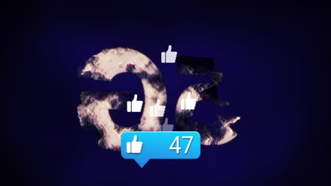 animación de iconos similares con números crecientes sobre el texto giratorio de 5g en fondo azul