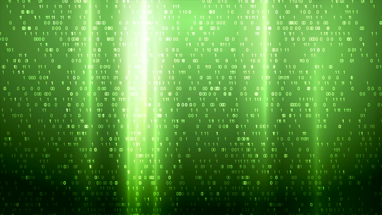 Glowing green technology binary code video animation