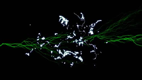 animation of green electrical current and white flashes on black background