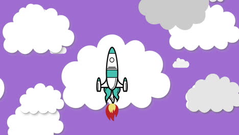 icono de cohete sobre varios iconos de nube