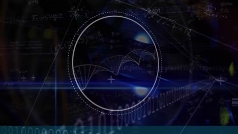 animación de procesamiento de datos codificación binaria sobre el giro de la cadena de adn
