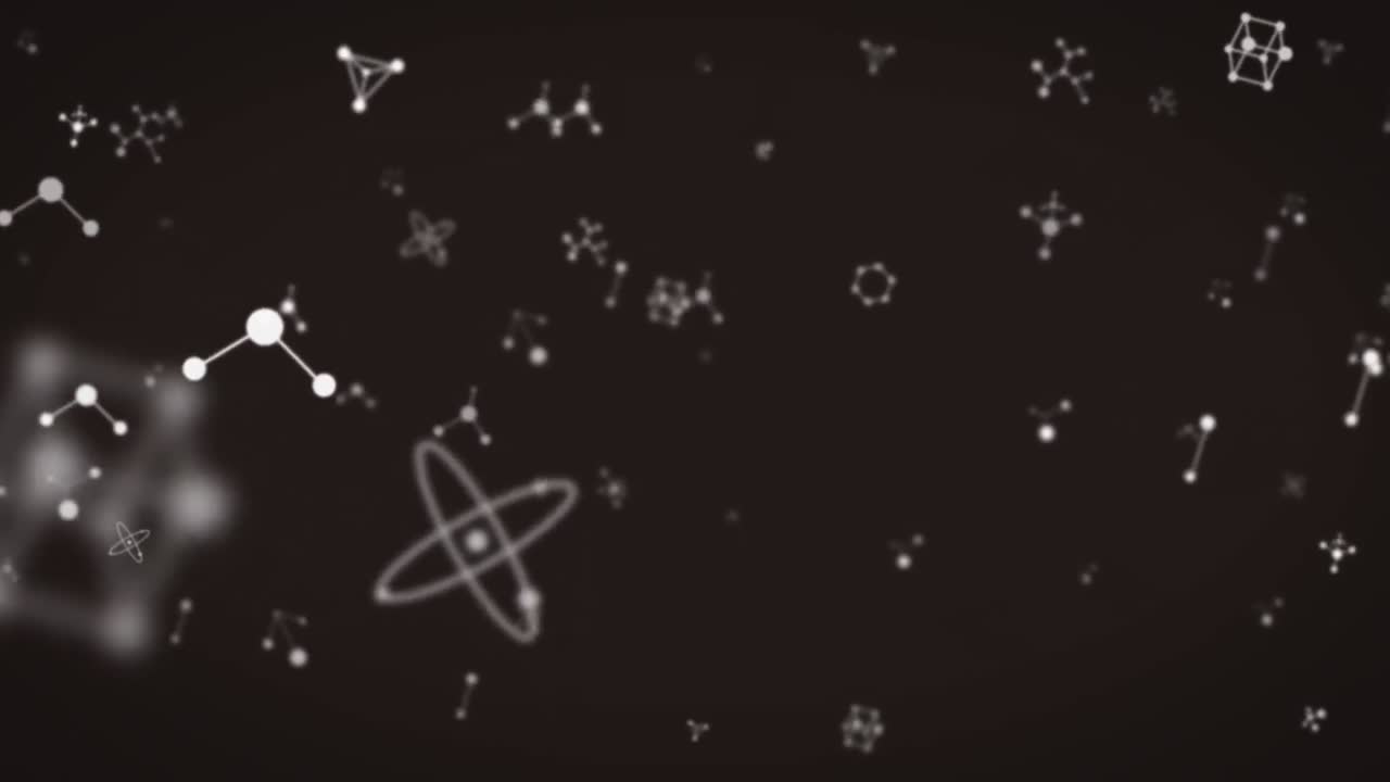 Animation of moving white molecules on black background